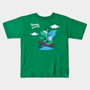 illustration of dinosaur pirate on a ship at the sea Kids T-Shirt